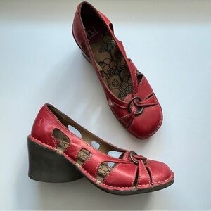 Fly London Red around Toe Wedge Slip Ons